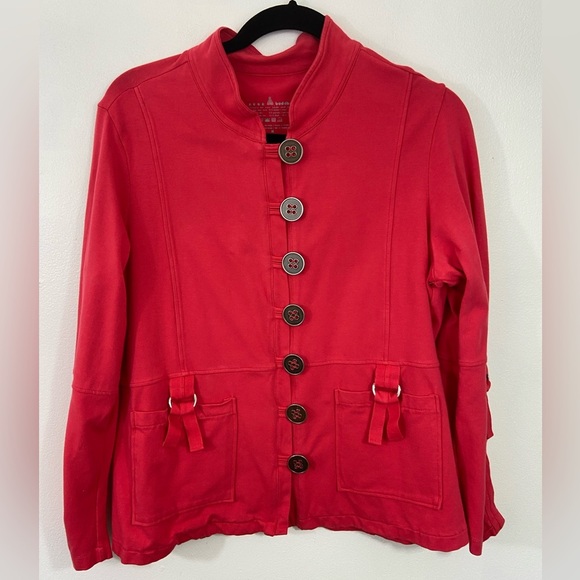 neon buddha Jackets & Blazers - Neon Buddha Coral Button Down Jacket Medium Artsy Boho Cotton Lagenlook
